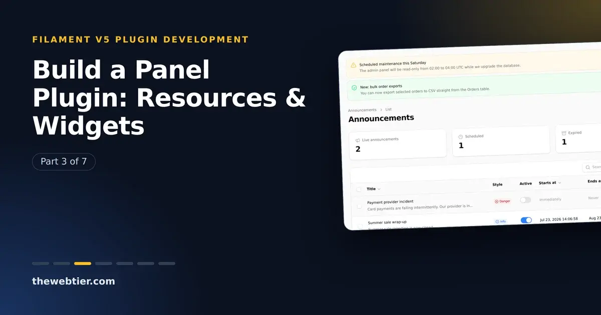 Building a Filament v5 Panel Plugin: Resources, Widgets and Per-Panel Configuration