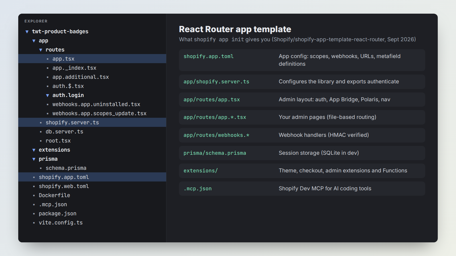 File structure of the Shopify React Router app template