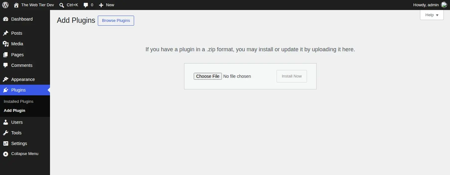The Add Plugins upload screen in WordPress 7.1