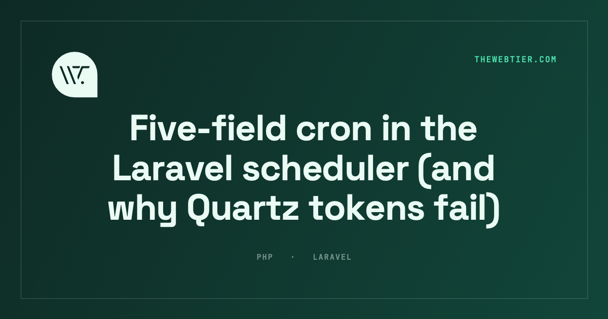 Five-field cron in the Laravel scheduler (and why Quartz tokens fail)